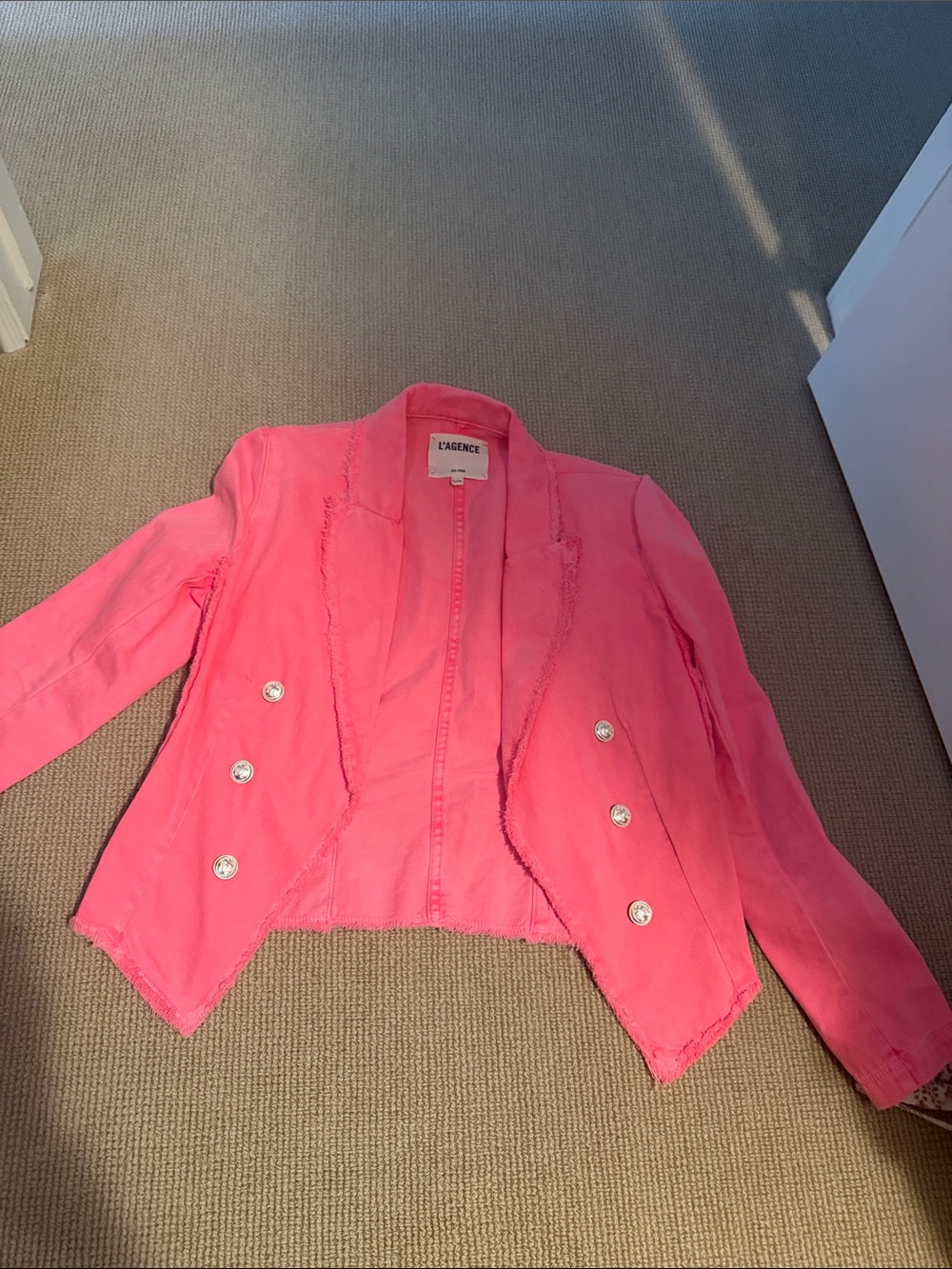 L'AGENCE Hot Pink Cropped Double-Breasted Blazer